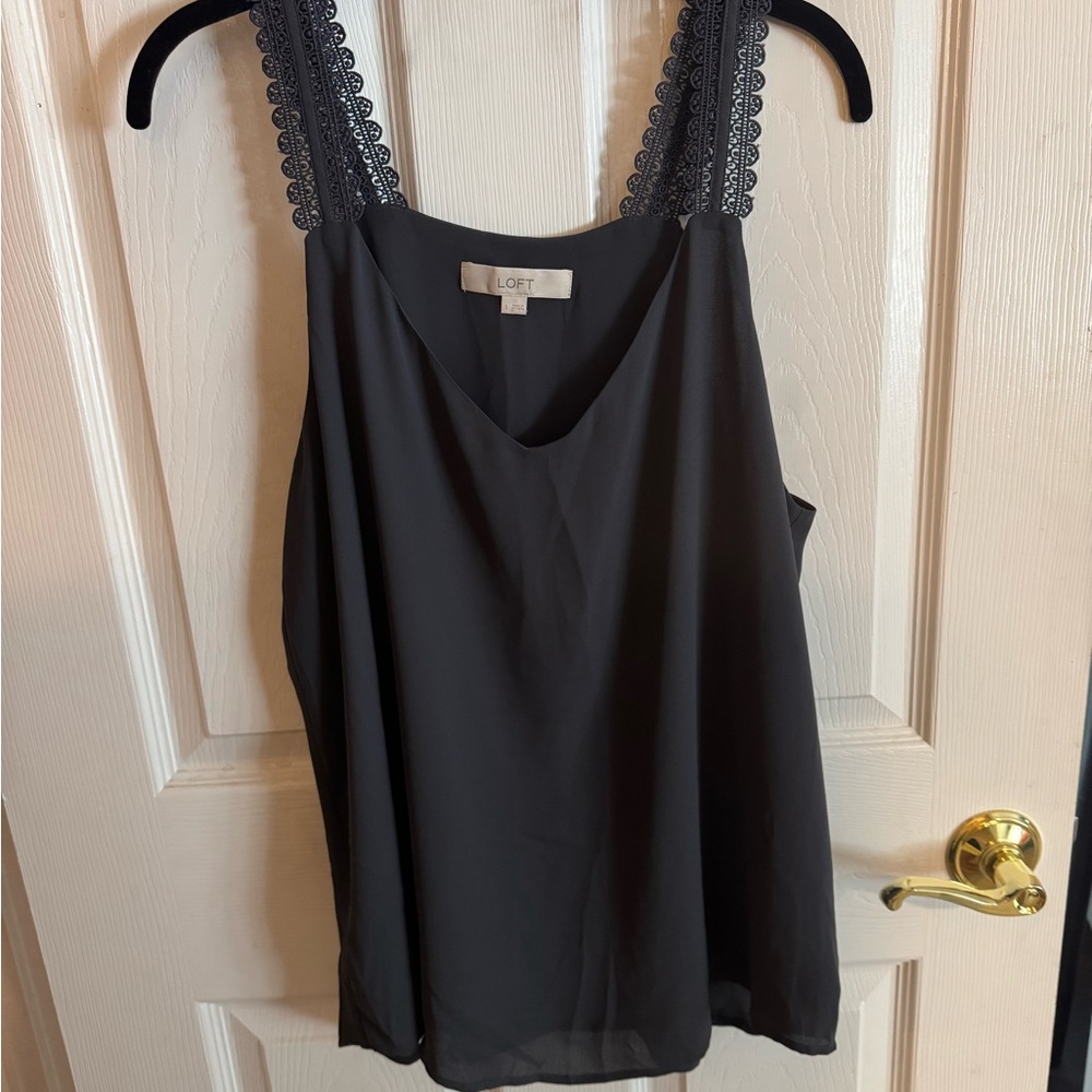 LOFT Dark Grey Lace Strap Tank Top